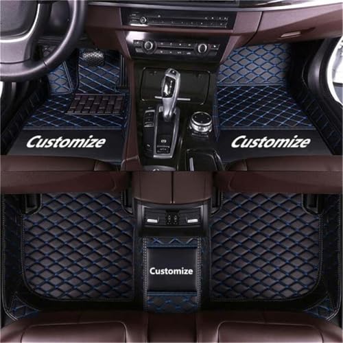 Custom Car Mats All Weather Fit Automotive Floor Mats PU Leather Protector Mat for Most Sedan, SUV, Truck Floor Mats (Black + Blue Line) - color: Black + Blue Line