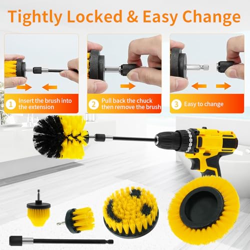 10 Pack Drill Brush Attachment Set, Drill Scrubber Brush Kit, Drill Cleaning Brush, Scrub Brush for Grout Floor Tub Shower Bathtub Tile Sink Toilet Bathroom Kitchen Car Yellow - color: Yellow