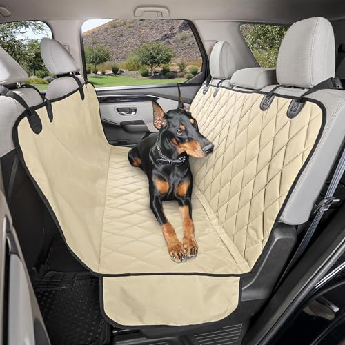 4Knines Dog Backseat Cover with Hammock for Cars, SUVs, and Trucks – Waterproof Layers, Nonslip Seat Protector, Durable Nylon Clips, K9 Shield with Heavy Duty Thread, (Extra Large, Tan) - color: Tan, size: Extra Large