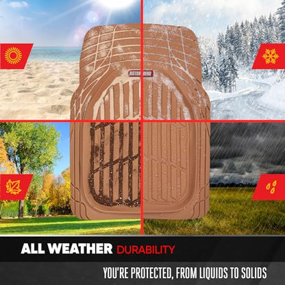 Motor Trend FlexTough 4-Piece Heavy Duty Floor Mats for Cars Trucks SUVs, Automotive Floor Mats Car Mats Full Set Front, Rear & Cargo, Trim-To-Fit Semi-Custom Deep Dish All Weather Rubber Mats - Beige - style: FlexTough Contour