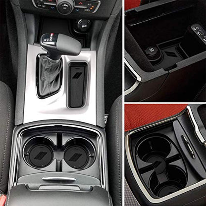 Fits Dodge Charger Accessories 2015-2023, Cup Holder Insert Center Console Shifter Liner Trim Interior Door Pocket Mats (24pcs Set, Black Trim) - color: Black
