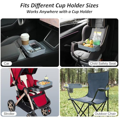 Car Seat Snack Tray for Kids, Mess-Free Square Travel Tray Cup Holder Snack Tray, Durable Car Food Tray for Toddlers, Universal Fit Kids Travel Road Trip Essentials (2Pcs gray) - color: 2Pcs gray