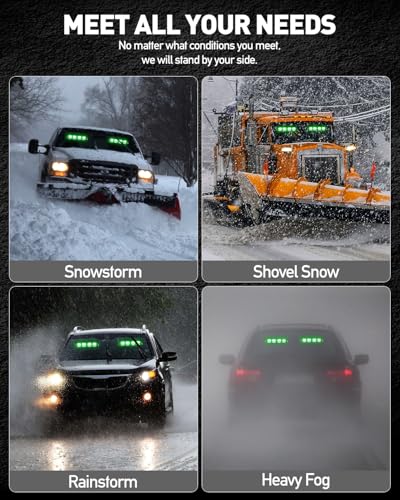 HLauto 2002L Emergency Dash Strobe Lights: Green Safety Lights, Flashing Warning Hazard Windshield Visor Traffic Light Bars for Trucks, Construction Vehicles (2x8.5 inch, 48LED) - color: Green
