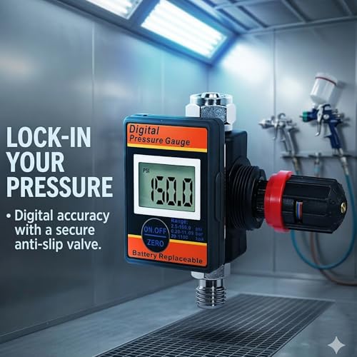 LE LEMATEC Digital Air Pressure Regulator with Locking Valve for Air Slip Prevention, 1/4 NPT Inline Airflow Regulator Up to 160 PSI for Air Compressor, HVLP Spray Paint Gun & Pneumatic Tools (DAR03B) - style: Locking Valve Version