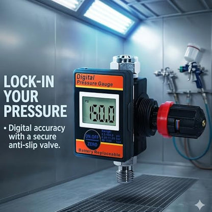 LE LEMATEC Digital Air Pressure Regulator with Locking Valve for Air Slip Prevention, 1/4 NPT Inline Airflow Regulator Up to 160 PSI for Air Compressor, HVLP Spray Paint Gun & Pneumatic Tools (DAR03B) - style: Locking Valve Version
