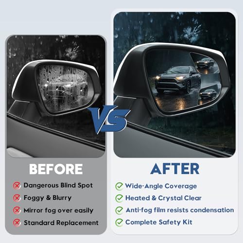 Blind Spot Mirrors for 2013-2025 RAV4, 2014-2024 4runner, 2016-2025 Tacoma, Power Heated Mirrors for Anti-Fog with Passenger Side Mirror Replacement, Durable Backing Plate OE# 8793142E50 879310R280 - size: 13-25 RAV4, 14-24 4runner