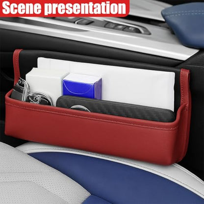 Car Seat Gap Filler Organizer with Lid, Universal Leather Auto Front Seat Storage Box, Adjustable Car Center Console Side Pocket for Phones, Keys, Glasses, Cards, No Seat Belt Block(Burgundy) - color: Burgundy