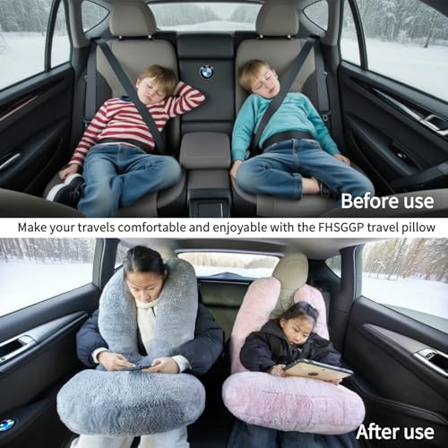 FHSGGP Travel Pillow Car Travel Sleep Support Pillow 2-in-1 Lap Pillow and Car Pillow with Neck and Body Support for Adults and Kids on Long Trips Kids Travel Pillow Brown - color: E-brown