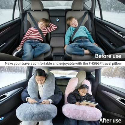 FHSGGP Travel Pillow Car Travel Sleep Support Pillow 2-in-1 Lap Pillow and Car Pillow with Neck and Body Support for Adults and Kids on Long Trips Kids Travel Pillow Brown - color: E-brown