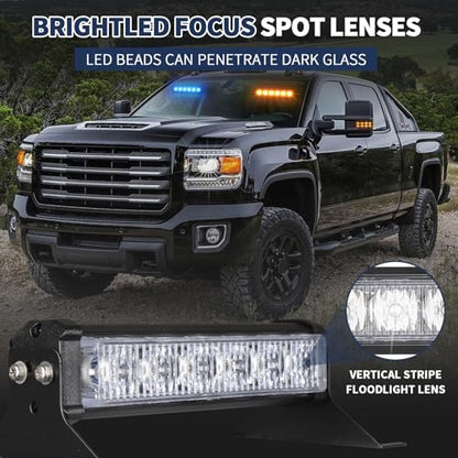 4X 6.1 inch Emergency Strobe Lights 24 LED Hazard Warning Flashing Safety Dash Front/Rear/Side Windshield Deck Split Lights for Construction Vehicles Tow/Plow Trucks (Amber/Blue) - color: Amber/Blue