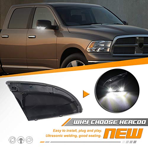 HERCOO LED Side Mirror Turn Signal Puddle Light Lamp Assembly Compatible with Dodge Ram 1500 2009-2018, Dodge Ram 2500 2010-2018, Ram 1500 Classic 2019-2022, Replacement for 68064948AA - size: Right-Clear
