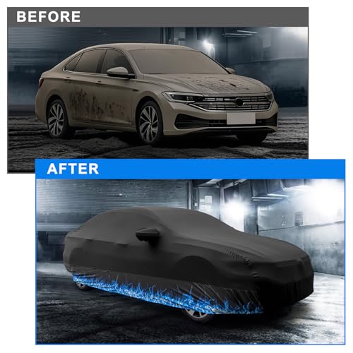 Erato Indoor Car Cover – Elastic Full Coverage Stretch Breathable Dustproof for Underground Garage, Car Show, Flame Pattern, Fits Sedans up to 209 Inches, Custom-Fit Style, Black - size: XL-Sedan