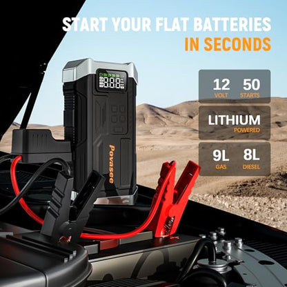 5000A Jump Starter with Air Compressor, Battery Jumper Starter car Battery Jump Starter povasee Portable Jump Starter (Up 9L Gas/8L Diesel Engine - style: With Air Compressor