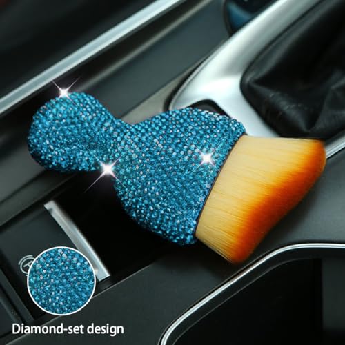 zipelo Auto Interior Dust Brush, Car Detailing Cleaner Brush with Diamond, Bling Handle Soft Bristle Dusting Tool, Scratch Free Dirt Clean Brush for Vehicle Dashboard, Air Conditioner Vent (Lake Blue) - color: Lake Blue