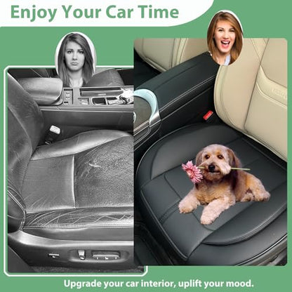 2 Pack Leather Front Car Seat Cover Bottom Only, Anti-Slip Padded Seat Cushion, Full Wrap Seat Protector with Storage Function Universal Fit for Most Cars, SUV, Pick-up Trucks (Black) - color: Black