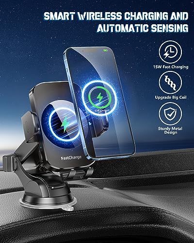 Wireless Car Charger, Fast Charging Phone Holder 3 in 1 Phone Mount Auto Clamping Car Accessories Compatible with iPhone 17 16 15 14 13 12 11 Xs XR, Samsung S23 Ultra S22 S21 S20/S10+ S9+ Note 9 - color: Black