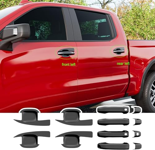 12Pcs Exterior Door Handle Cover Front Rear Driver & Passenger Side and Door Bowl Compatible with 2019-2025 Chevy Silverado GMC Sierra 1500 20-25 2500 3500 (Glossy Black) - color: Glossy Black