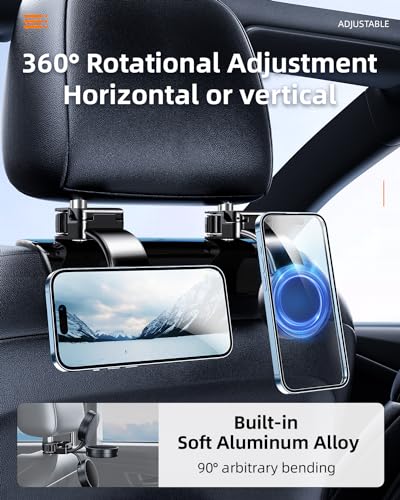 1 Pack Headrest Hook for Car Seat Back with Magnetic Phone Holder, Multifunctional Car Seat Hooks for Purses and Bags Handbag Grocery Bag, Purse Hanger Car Organizers and Storage Accessories - style: Magnetic