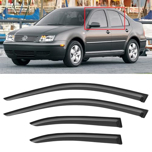 Window Visor for 1999-2005 Volkswagen VW Jetta, Out-Channel Rain Guards Shields Vent Deflector Shade Wind Dark Smoke 2000 2001 2002 2003 2004, Tape-On Outside-Mount, 4PCS - style: For 1999-2005 | VW Jetta | Out-Channel