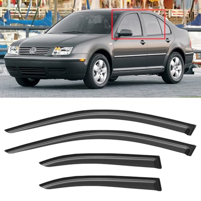 Window Visor for 1999-2005 Volkswagen VW Jetta, Out-Channel Rain Guards Shields Vent Deflector Shade Wind Dark Smoke 2000 2001 2002 2003 2004, Tape-On Outside-Mount, 4PCS - style: For 1999-2005 | VW Jetta | Out-Channel