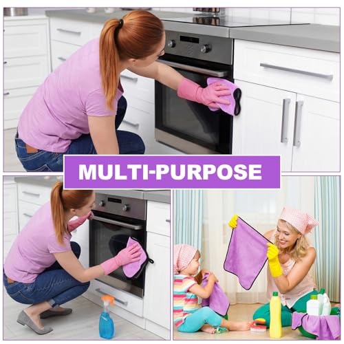Tallew 12 Pcs Microfiber Towels for Cars, 800 GSM Plush Drying Cleaning Cloth Bulk, 16 x 16 Inch Thick Absorbent Wash Detailing Towels for Car Polishing, House, Kitchen Cleaning(Purple) - color: Purple