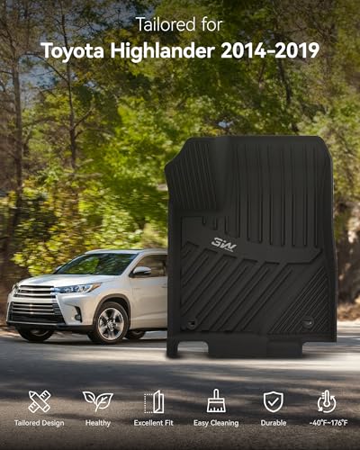 3W Floor Mats Fit 2014-2019 Toyota Highlander (Not for Hybrid), All Weather TPE Custom Fit Car Floor Liners 1st&2nd Row, Black - style: 3. Highlander|14-19|Floor Mats