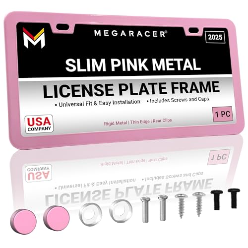 Premium Princess Pink License Plate Frame – 1 Piece, Rust-Free Stainless Steel, Street Legal & Rattle-Free, Universal Slim Design with Screw Caps, Durable Car Tag Holder for Women, Cute & Girly Gift - color: Pink, size: 1 Piece
