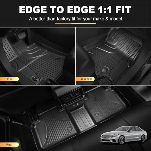 Floor Mats for Mercedes-Benz C300 2015-2021: AOMSAZTO All Weather Floor Mats for Mercedes Benz C Class Sedan Only 1st and 2nd Row - style: 1) for Mercedes Benz C-Class | 2015-2021 | Floot Mats