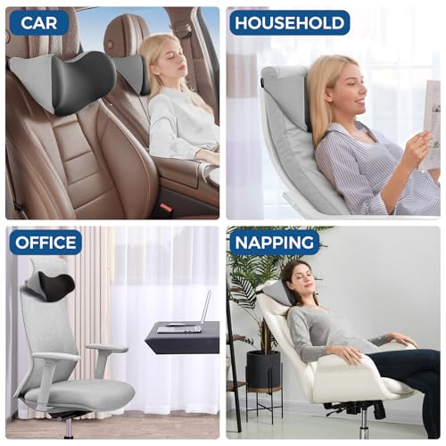 BEBAS Car Headrest Pillow, Ergonomic Neck Pillow with Memory Foam, Universal Car Head Rest Support for Driving Comfort, Breathable Removeable Seat Pillow for Pain Relief (Black, 1 Pack)
