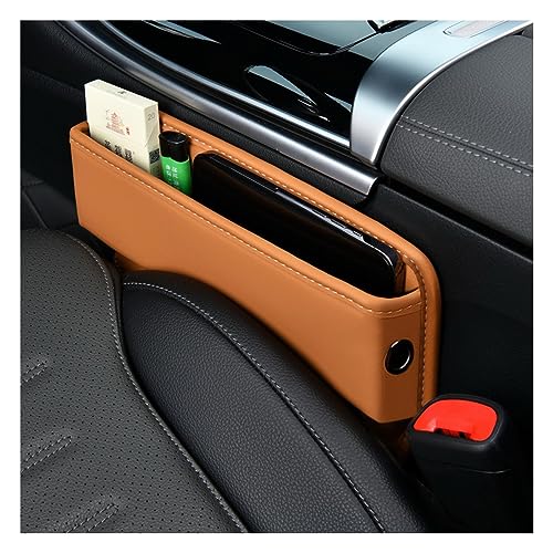 Ziciner Car Seat Gap Organizer, Premium Leather Auto Seat Storage Box, Vehicle Adjustable Front Seat Gap Filler, Car Seat Side Pocket Organizer for Phones, Glasses, Keys, Money, Cards (Khaki) - color: Khaki