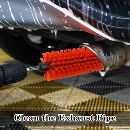 Drill Brush for Car Wheel and Bottle, Highly Dense and Durable Car Cleaning Brush for Wheels, Rims, Engines, Exhaust, Bottle - color: 1 Pack Red