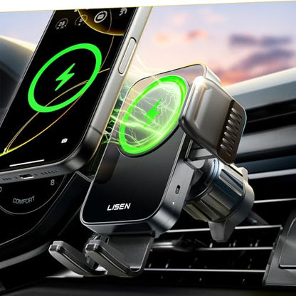 LISEN Wireless Car Charger, 15W Fast Charging Air Vent Phone Mount Car Phone Holder Charger [No Shake] Wireless Charging Mount for iPhone17 16 15 14 13 12Pro Max Samsung Galaxy Series All Smartphones