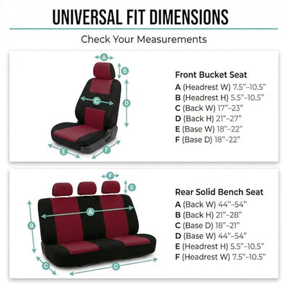 FH Group Cloth Car Seat Covers Set, Universal Fit Burgundy - Low Back Front, Solid Rear, Washable, for SUV, Sedan & Van - color: Burgundy, style: Seat Cover Full Set