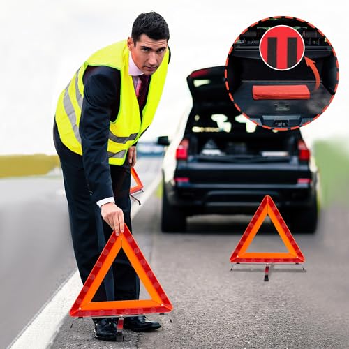 AYKRM 3Pack Car Warning Triangle Heavy Reflective Warning Road Safety Triangle Kit Suitable for car Breakdown and Temporary Parking on the Road. - color: Red-M-3