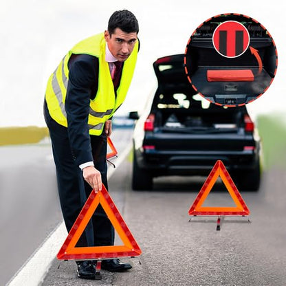 AYKRM 3Pack Car Warning Triangle Heavy Reflective Warning Road Safety Triangle Kit Suitable for car Breakdown and Temporary Parking on the Road. - color: Red-M-3