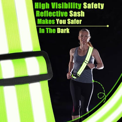 Saintrygo Reflective Sash for Walking at Night Running Gear Safety Reflective High Visibility Jacket Adjustable Sash for Walking Cycling at Night - color: Fluorescent Green, Rose Red