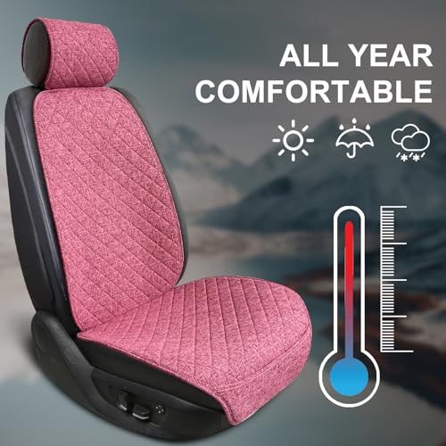 BOPUOVRE Linen Car Seat Cover - Non-Slip & Breathable - Universal Fit for Cars, Vans, SUVs, Trucks - 2 Units - Pink - color: Pink