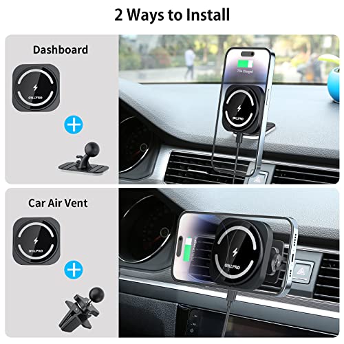 OHLPRO for Magsafe Car Charger for Women Men, Magnetic Wireless Car Mount for iPhone 17 Pro Max, 16/15 Series, 15W Fast Charging Phone Holder Vent and Dashboard - style: Black