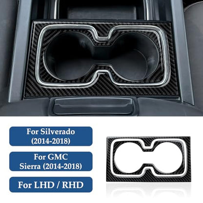 Car Front Cup Holder Panel B Sticker Carbon Fiber Decal Cover Interior Trim for Chevrolet Silverado/GMC Sierra 1500 2500HD 3500HD 2014-2018 Accessories - color: Front Cup Holder Panel B