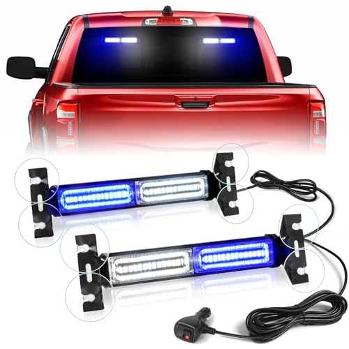 HLauto 1002L Emergency Strobe Traffic Advisor Light Bar: 40LED Dash Safety Warning Flashing Front/Rear Windshield Visor Light for Construction Vehicle, Trucks (2x10.7inch, Blue White) - color: #07 Blue/White