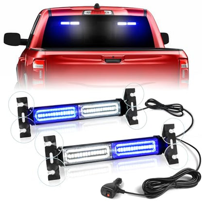 HLauto 1002L Emergency Strobe Traffic Advisor Light Bar: 40LED Dash Safety Warning Flashing Front/Rear Windshield Visor Light for Construction Vehicle, Trucks (2x10.7inch, Blue White) - color: #07 Blue/White
