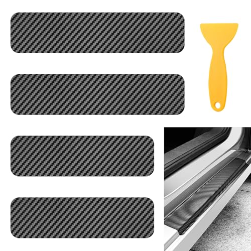 4PCS Car Door Sill Protector, Automotive Door Entry Guard, 3D Carbon Fiber Door Sill Plate Protectors for Car, Auto Anti-Scratch Threshold Cover Strips for SUV, Sedan, Truck (Black) - color: Black