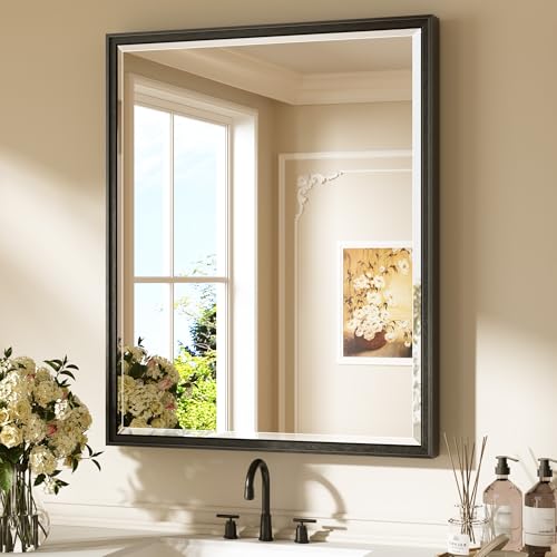Keonjinn 30" x 36" Black Bathroom Vanity Mirror, Brushed Black Mirrors for Over Sink, Beveled Edge Tempered Glass, Aluminum Alloy Frame, Anti-Rust, Classic Rectangular Wall Mirror for Bedroom, Hallway - color: Black, size: 36"L x 30"W