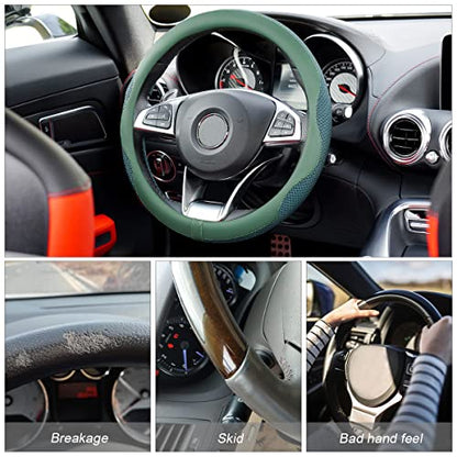Car Steering Wheel Cover, Microfiber Breathable Ice Silk Leather Steering Wheel Cover Soft Anti-Slip Safety, 15inch Four Season Universal Fits for Most Truck,SUV,Cars (Green) - color: Green