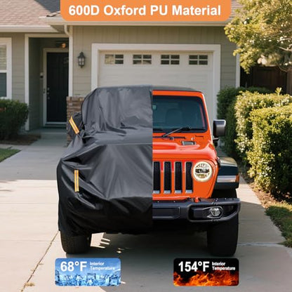600D Waterproof Car Cover Custom Fit for Jeep Wrangler 4 Door (2007-2025) JL JK TJ YJ CJ, Outdoor Car Cover Waterproof All Weather for Automobiles Sun Rain Snow Protection with Door Zipper - size: Custom Fit Jeep Wrangler 4 Door