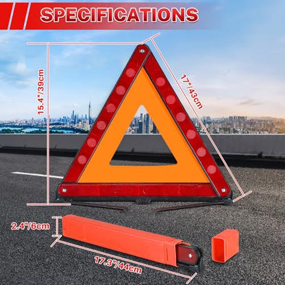 MAOPINER 2 Pack Emergency Warning Triangles, Roadside Safety Triangle with Reinforced Base and Carrying Case, Foldable Reflective Warning Triangles for Roadside Safety and Emergency Use