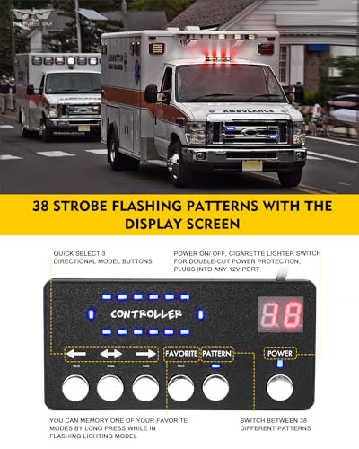 LUMENIX Rooftop Strobe Beacon Lights White Red LED Emergency Warning Caution Flashing Traffic Light Bar for POV Firefighter Ambulance Vehicles Fire Trucks, American Flag Pattern | Patented Design - color: White Red