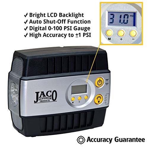 JACO SmartPro 12V Tire Inflator Air Compressor - Portable Automatic Digital Tire Pump (12-volt DC)