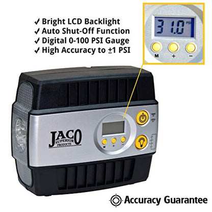 JACO SmartPro 12V Tire Inflator Air Compressor - Portable Automatic Digital Tire Pump (12-volt DC)