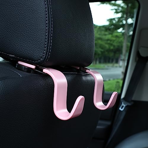 Car Seat Headrest Hooks, Car Organizer Hanger Storage Hooks for Handbags Purses Groceries Backpack Coat 4 Pack (Pink) - color: Pink
